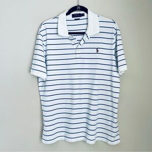 🎯3/$10 Polo Ralph Lauren Polo Shirt L Large Classic Fit White Blue Stripes